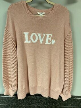 3/30 terra &Sky peach LOVE sweater w/ sleeve detail 1x